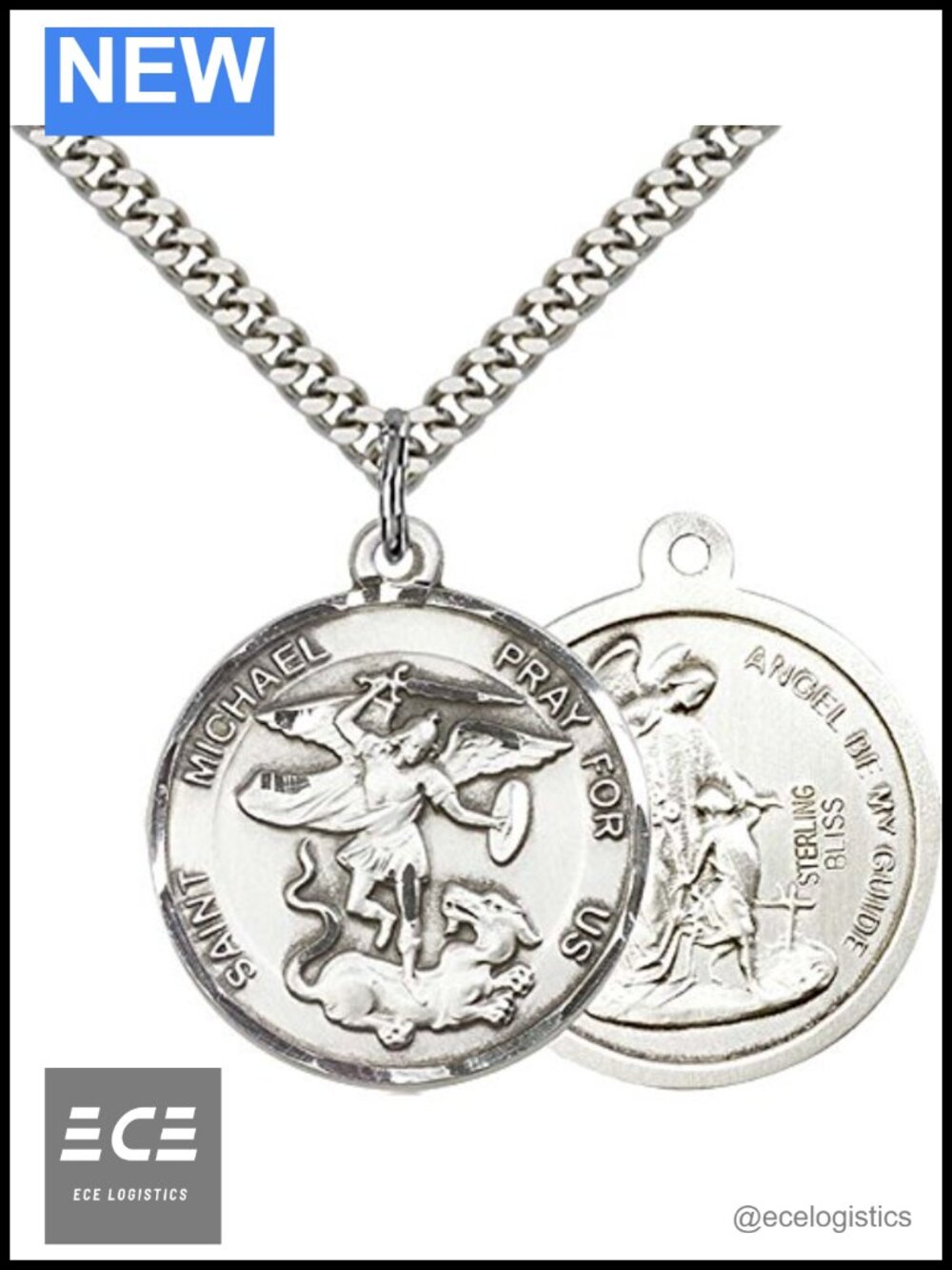 Sterling Silver St. Michael Archangel Medal 24-inch Curb Chain Necklace